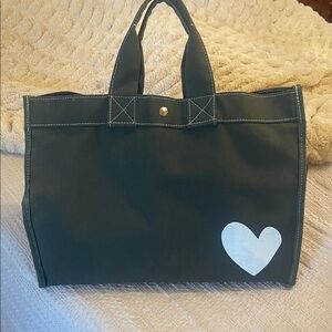 Elegant Dark Green Tote Bag with Heart Detail